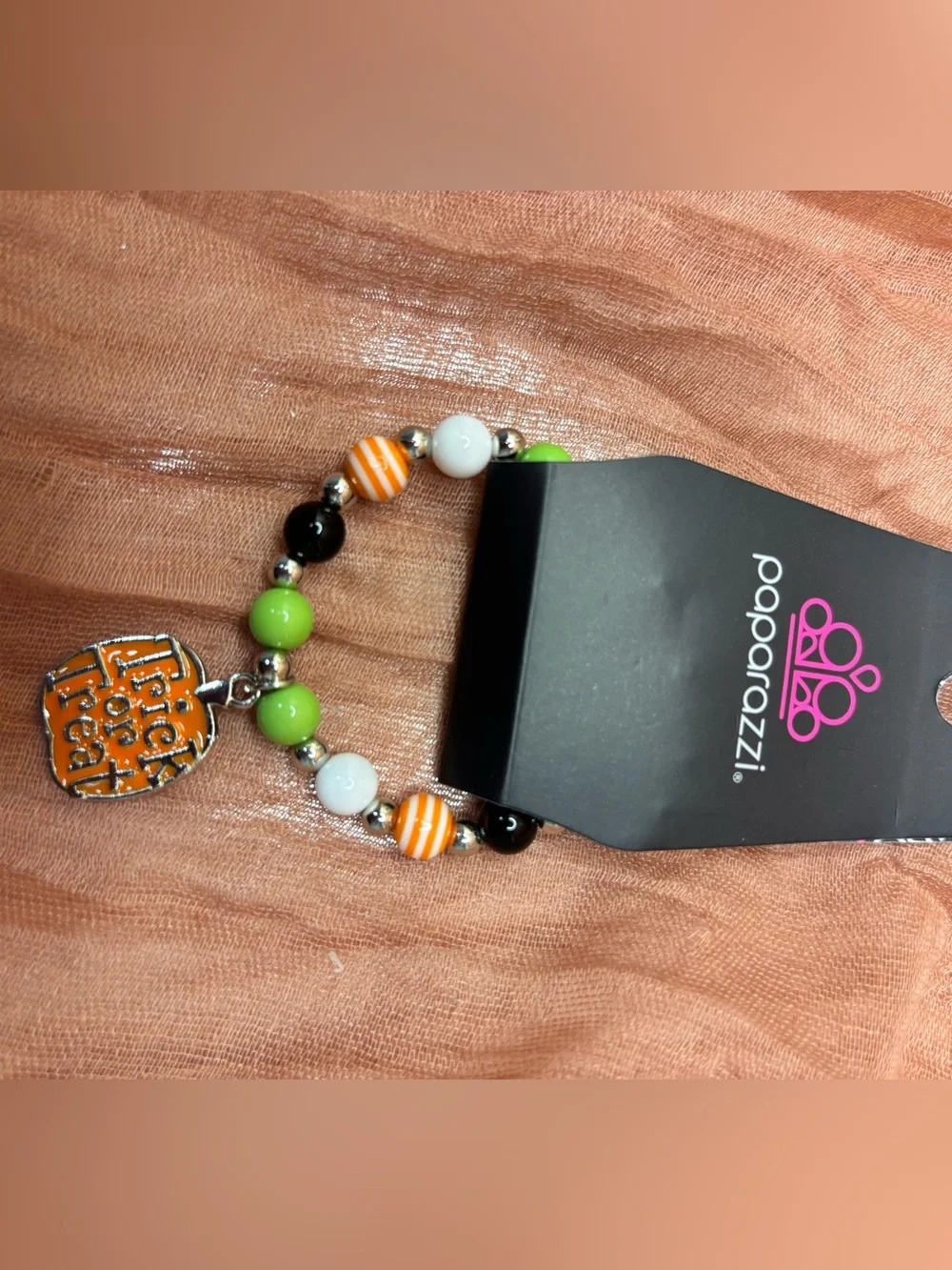 paparazzi Orange Stripe, Lime, White & Black Charm Bracelet